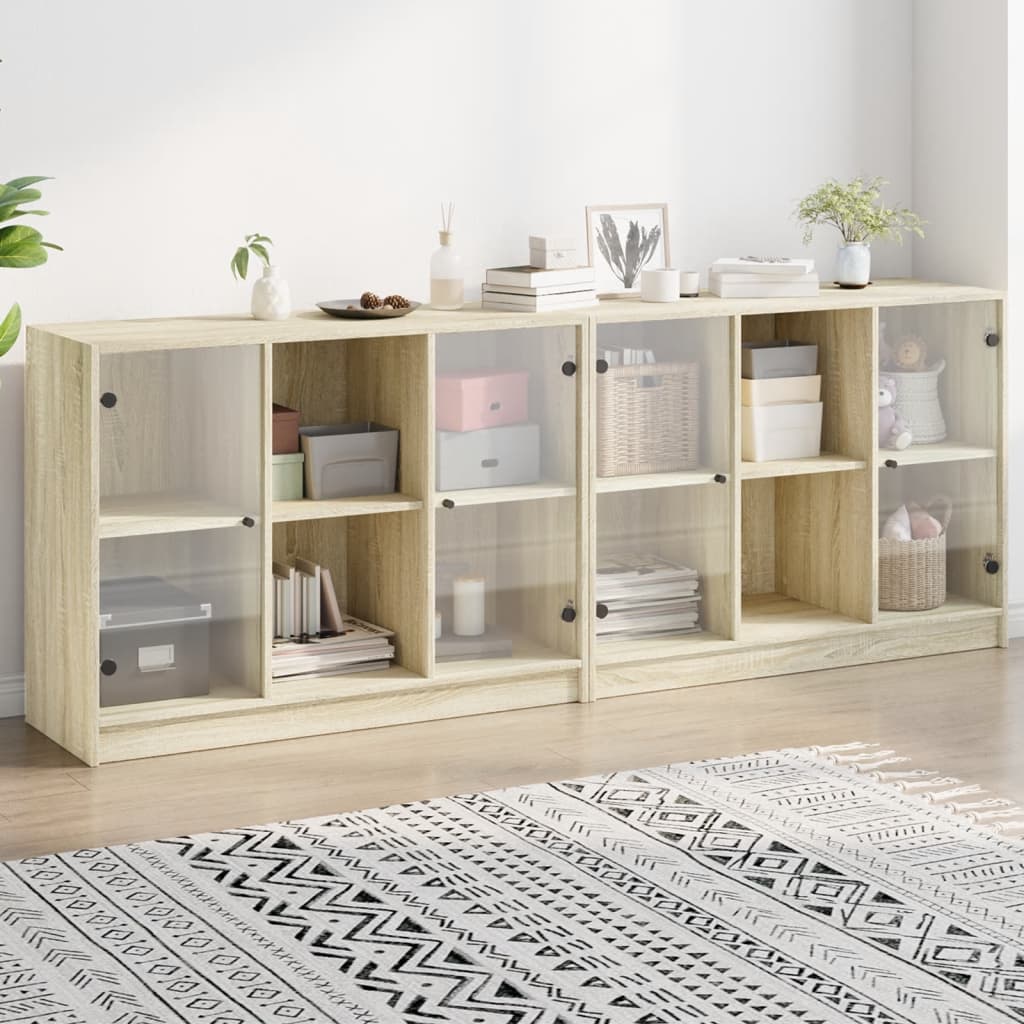 vidaXL Bookcase with Doors Sonoma Oak 204x37x75 cm Engineered Wood 1