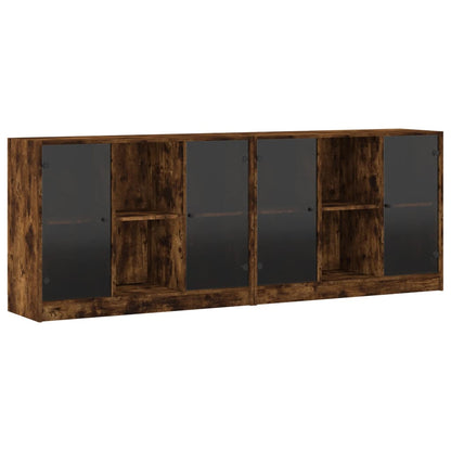 vidaXL Bookcase with Doors Smoked Oak 204x37x75 cm Engineered Wood 2
