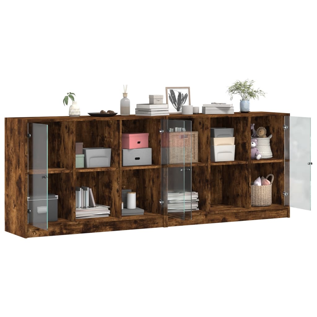 vidaXL Bookcase with Doors Smoked Oak 204x37x75 cm Engineered Wood 3