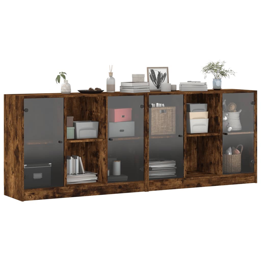 vidaXL Bookcase with Doors Smoked Oak 204x37x75 cm Engineered Wood 4