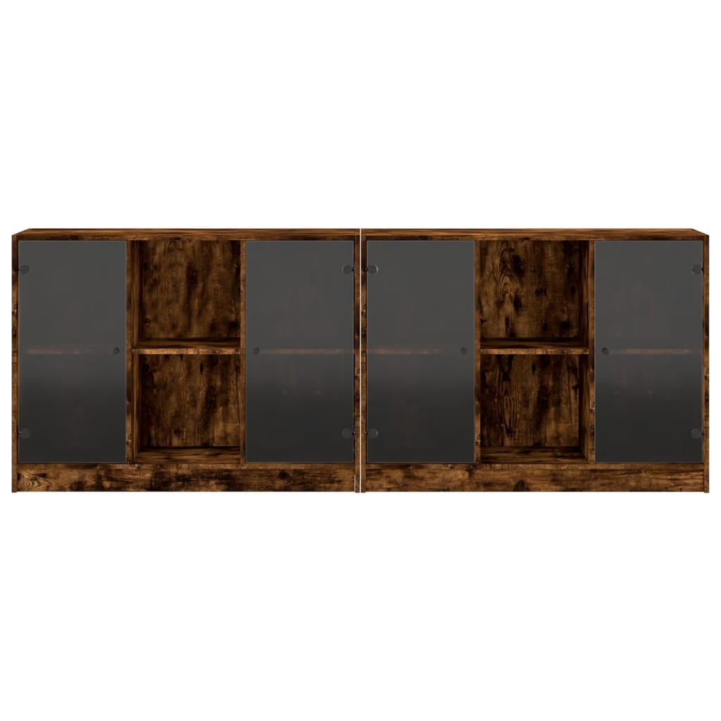 vidaXL Bookcase with Doors Smoked Oak 204x37x75 cm Engineered Wood 5