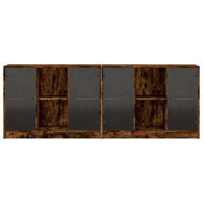 vidaXL Bookcase with Doors Smoked Oak 204x37x75 cm Engineered Wood 5
