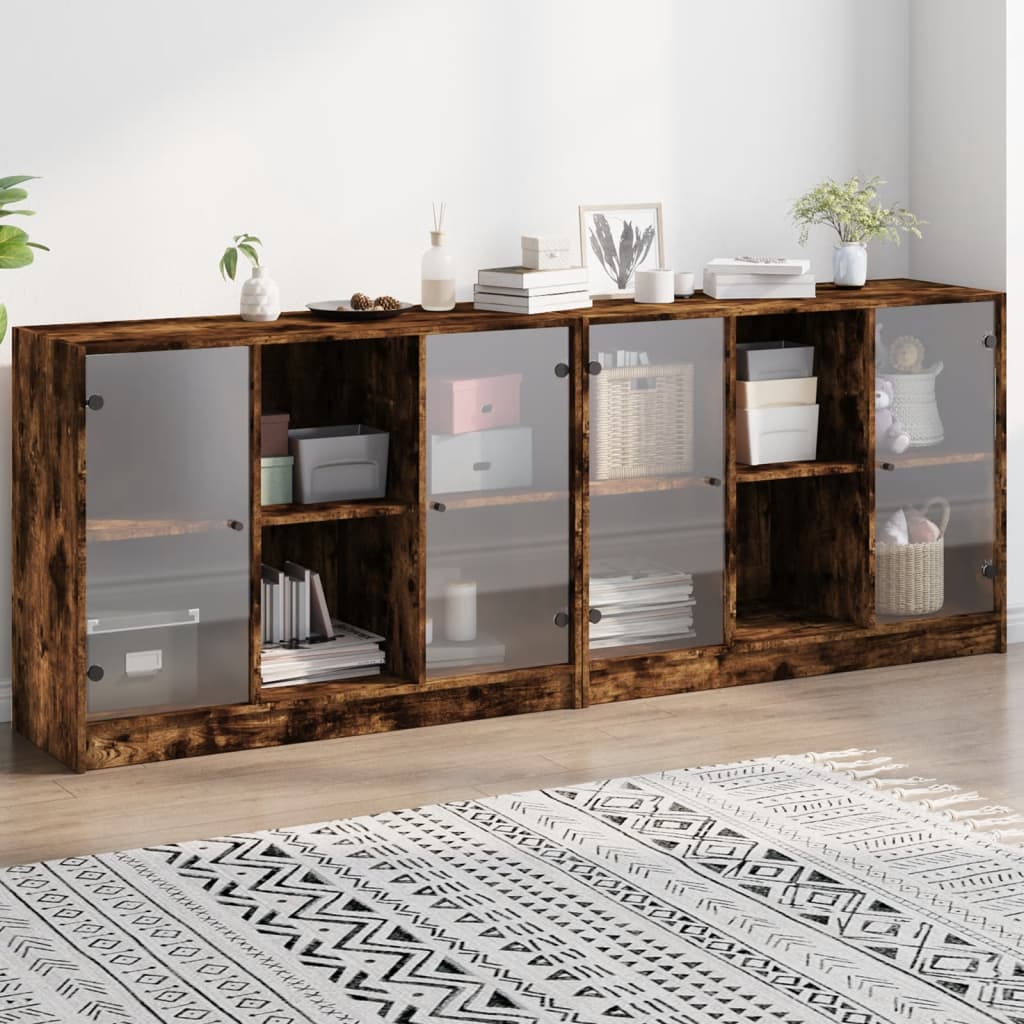 vidaXL Bookcase with Doors Smoked Oak 204x37x75 cm Engineered Wood 1
