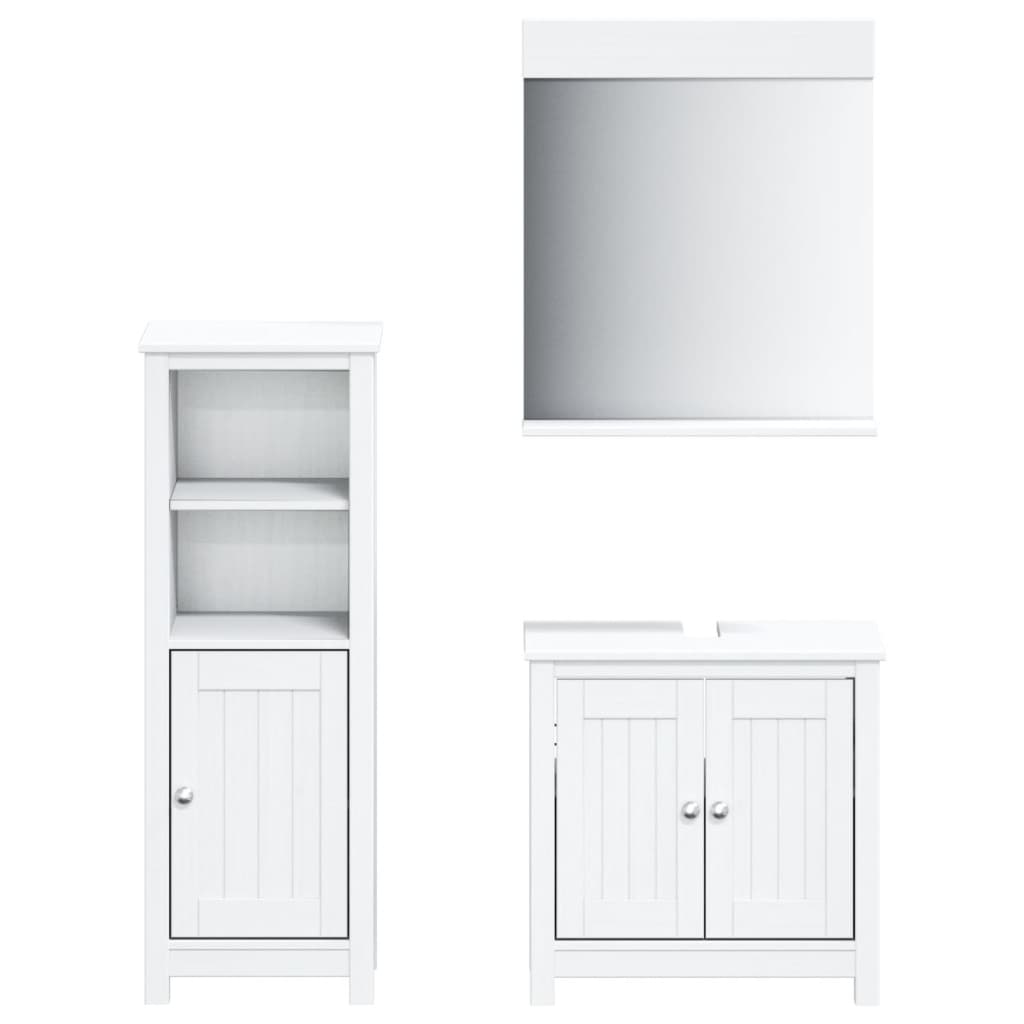vidaXL 3 Piece Bathroom Furniture Set BERG White Solid Wood Pine 2