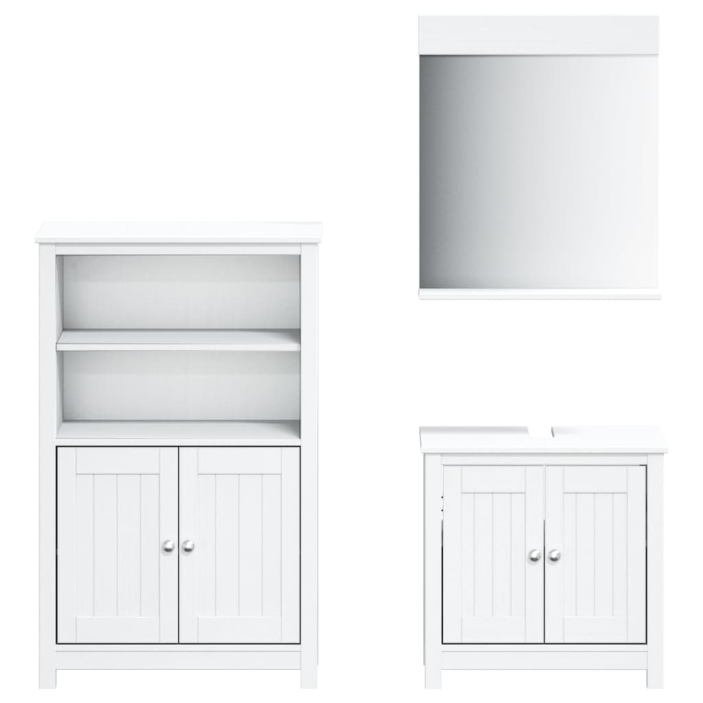 vidaXL 3 Piece Bathroom Furniture Set "BERG" White Solid Wood Pine 2