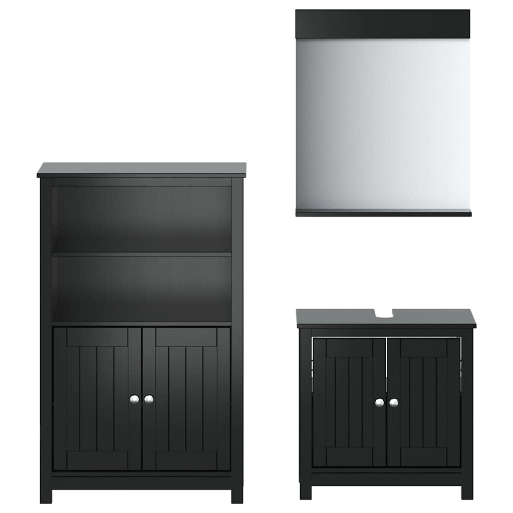 vidaXL 3 Piece Bathroom Furniture Set "BERG" Black Solid Wood Pine 2