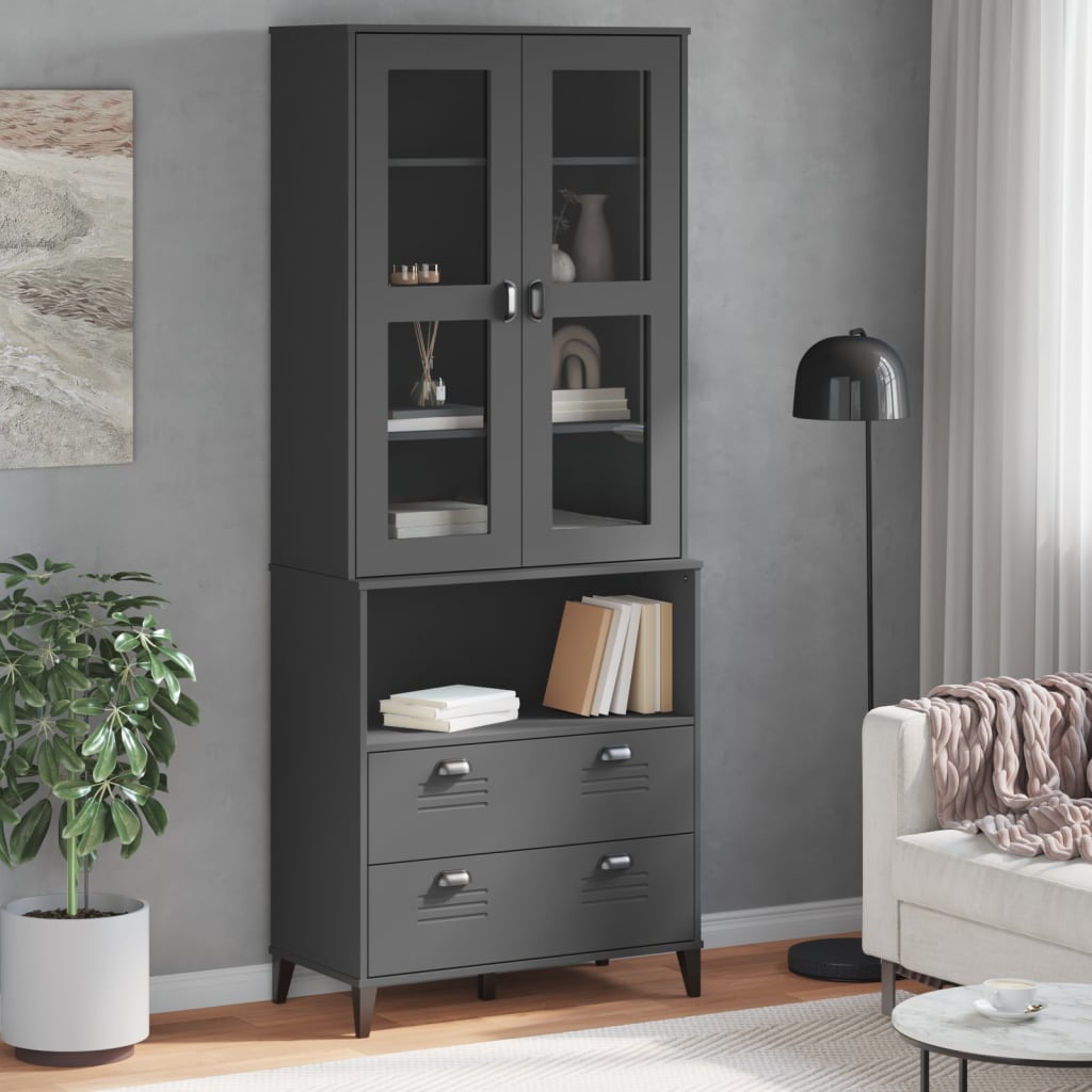 vidaXL Highboard "VIKEN" Anthracite Grey 80x40x200 cm Solid Wood Pine 3