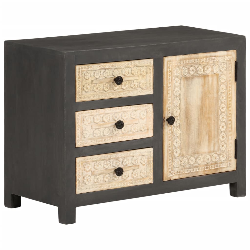 Sideboard 75x35x55 cm Solid Mango Wood Grey and white