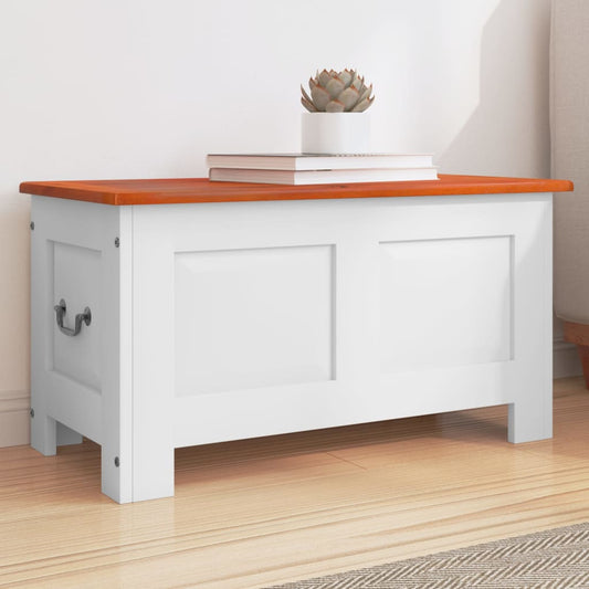 Storage Chest with Lid Solid Wood Acacia Brown and White 70 cm 37 cm 35 cm