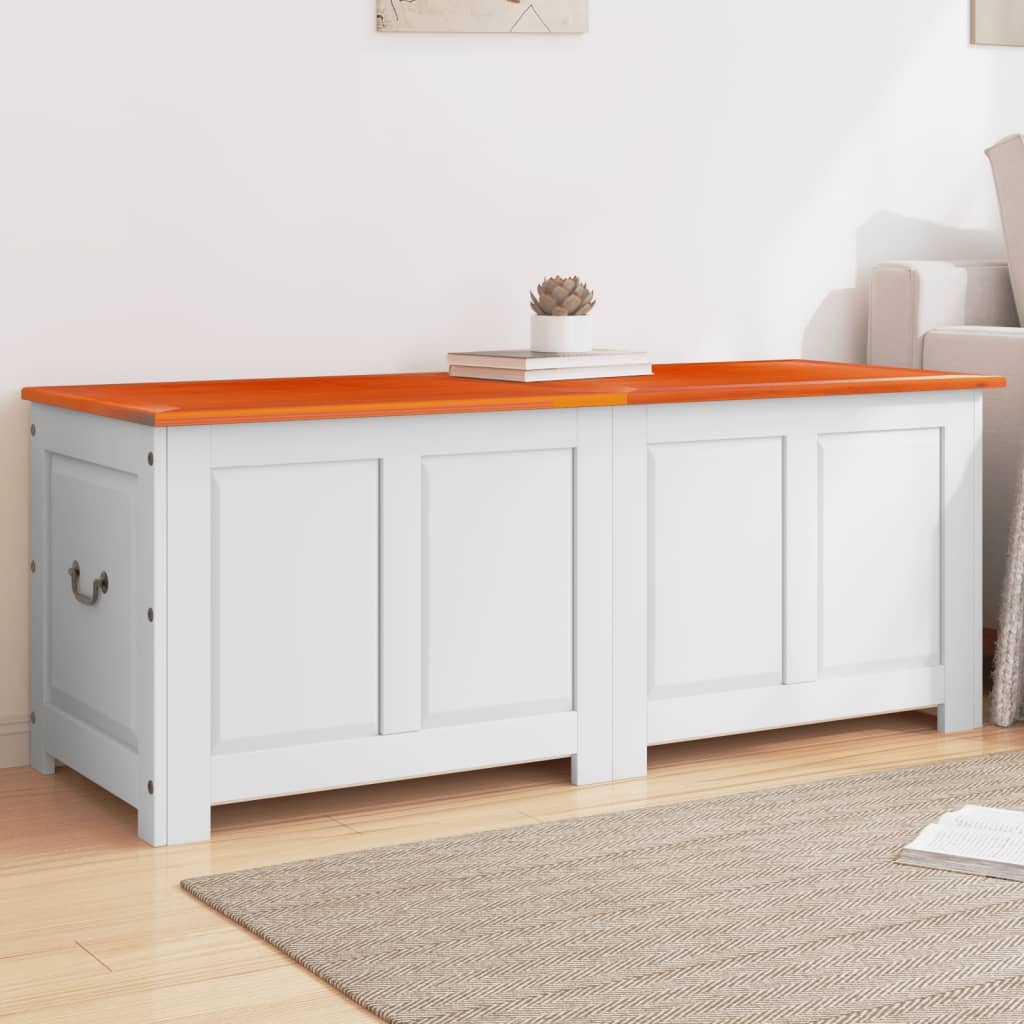 vidaXL Storage Chest with Lid Brown and White Solid Wood Acacia 1