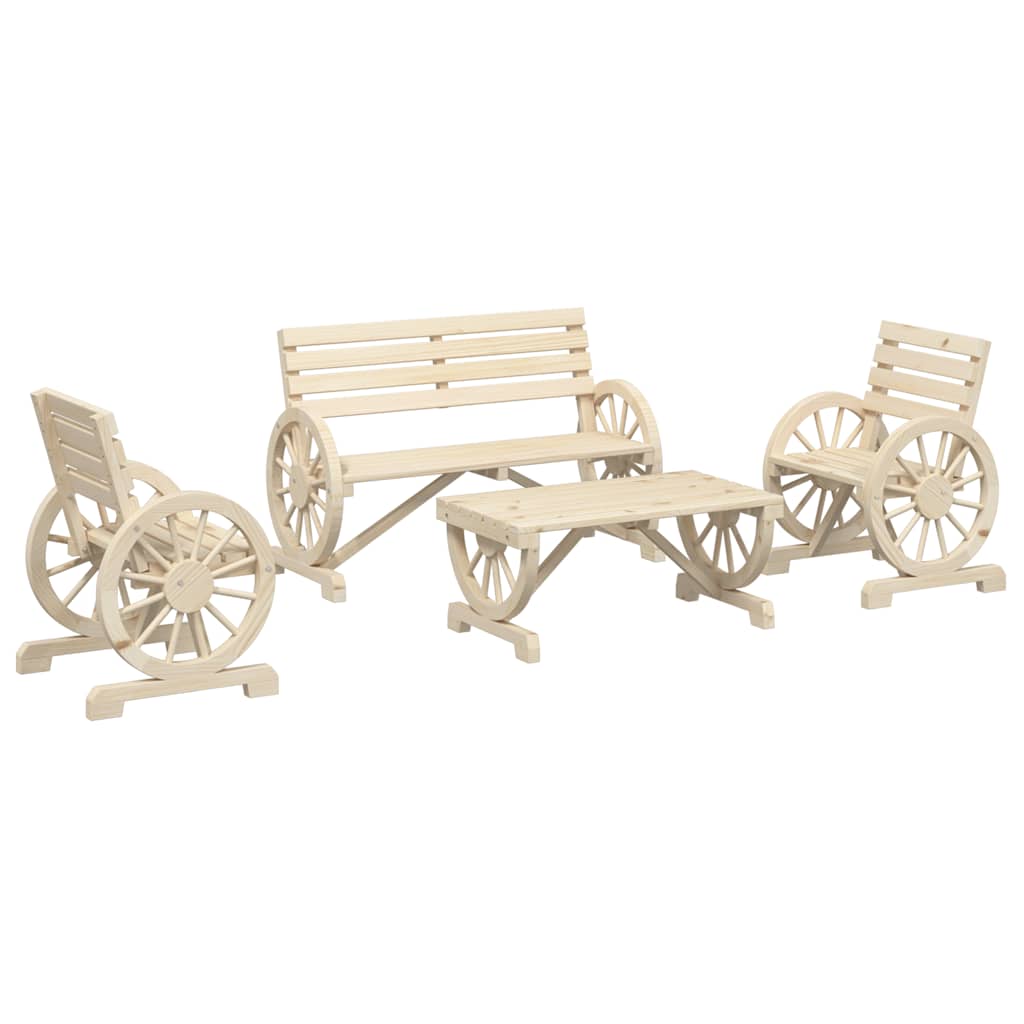 4 Piece Garden Lounge Set Solid Wood Fir Natural
