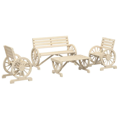 4 Piece Garden Lounge Set Solid Wood Fir Natural