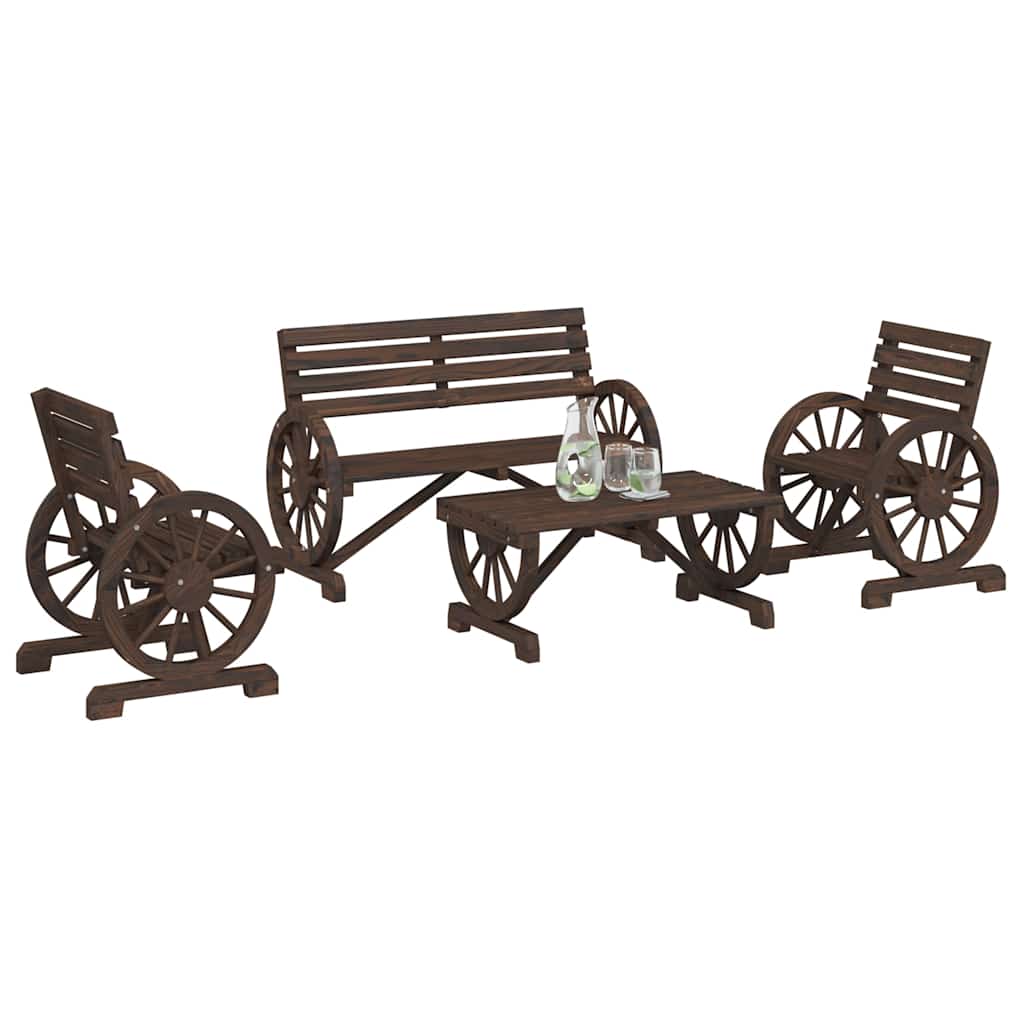 4 Piece Garden Lounge Set Solid Wood Fir Brown