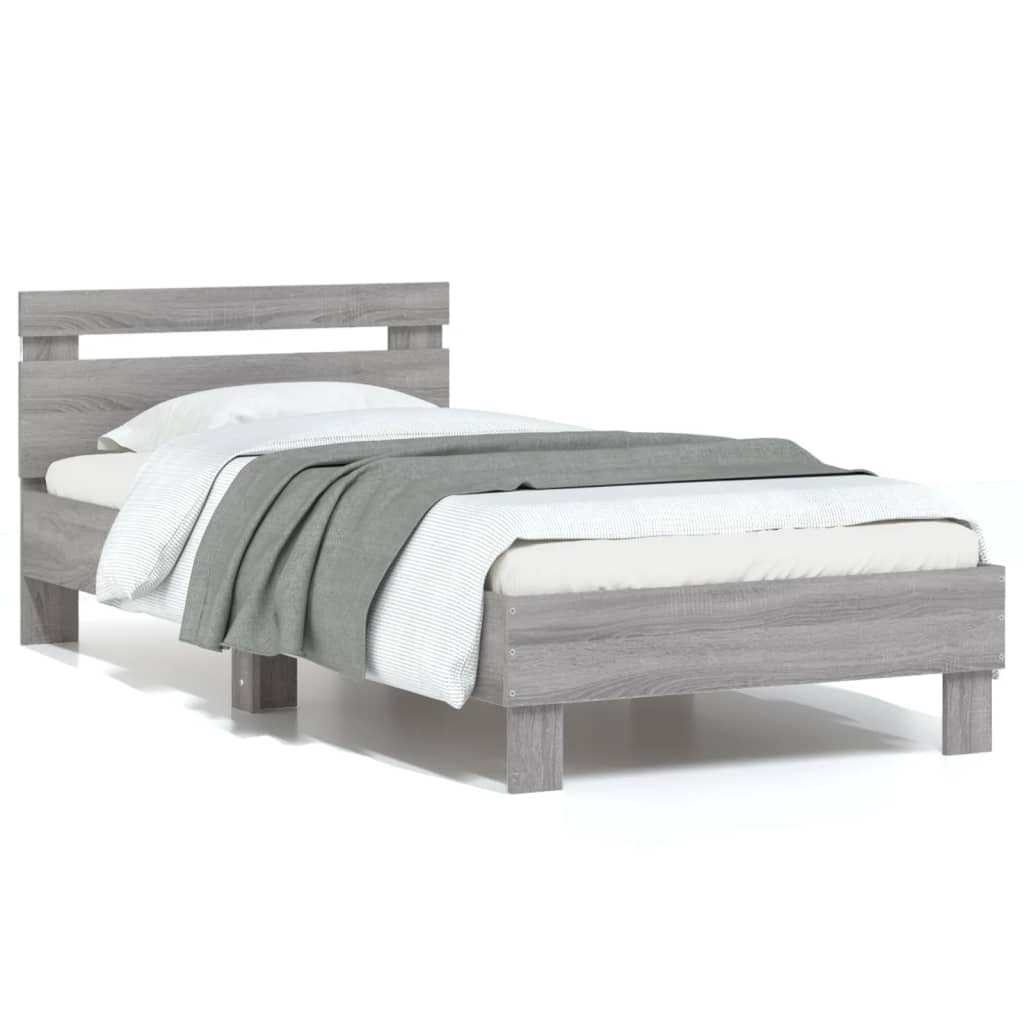 Bed Frame with LED without Mattress Grey Sonoma 75 x 190 cm