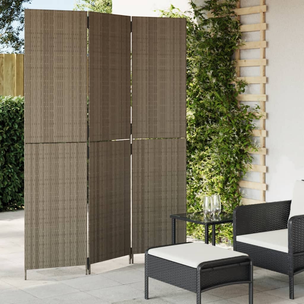 Room Divider 4 Panels Poly Rattan Full Weaving Length 200 cm Grey 147 cm