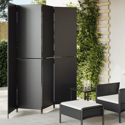 Room Divider 4 Panels Poly Rattan Full Weaving Length 200 cm Black 196 cm