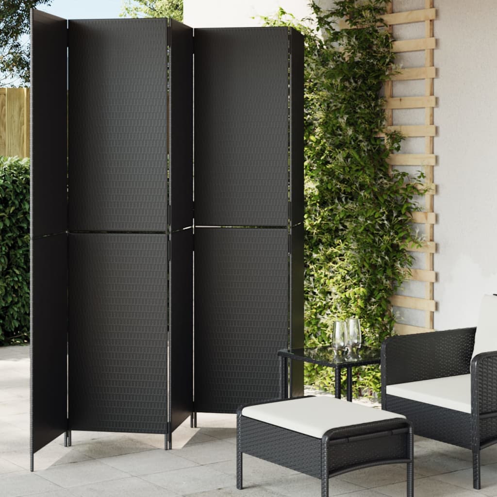 Room Divider 4 Panels Poly Rattan Full Weaving Length 200 cm Black 245 cm