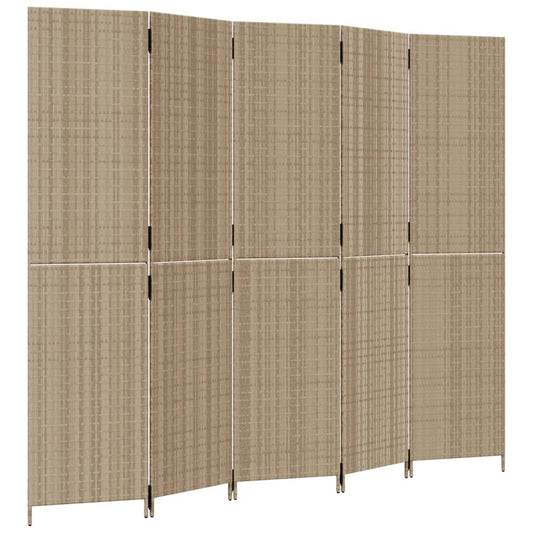 vidaXL Room Divider 5 Panels Beige Poly Rattan 2