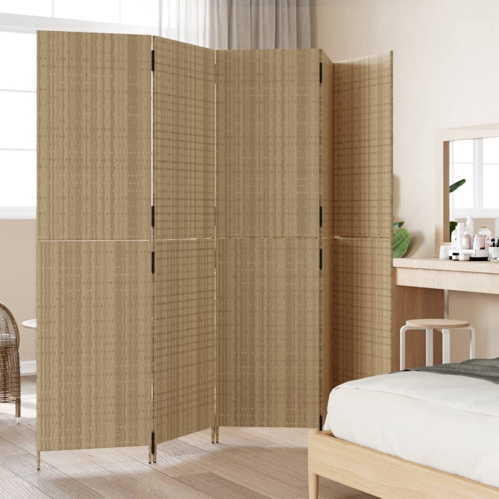 vidaXL Room Divider 5 Panels Beige Poly Rattan 3
