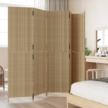 Room Divider 4 Panels Poly Rattan Full Weaving Length 200 cm Beige 245 cm