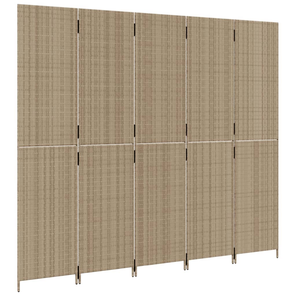 Room Divider 4 Panels Poly Rattan Full Weaving Length 200 cm Beige 245 cm