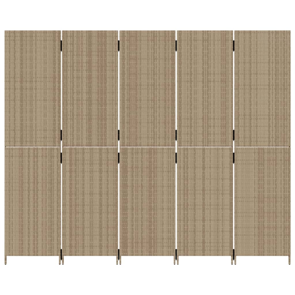 vidaXL Room Divider 5 Panels Beige Poly Rattan 5