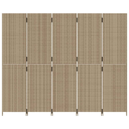 vidaXL Room Divider 5 Panels Beige Poly Rattan 5