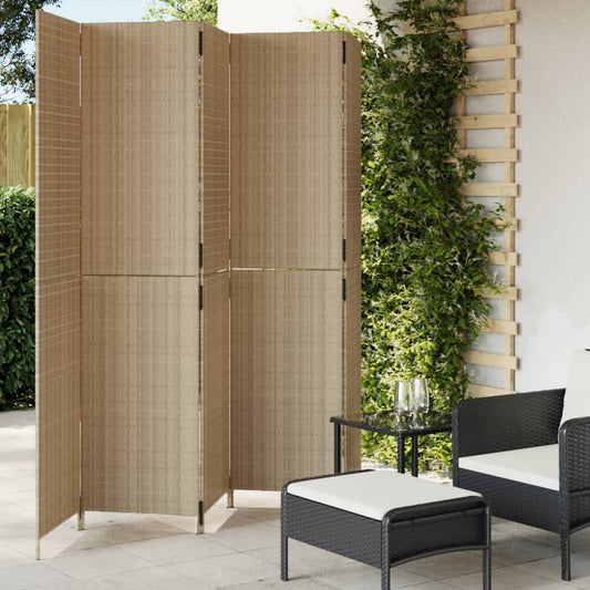 vidaXL Room Divider 5 Panels Beige Poly Rattan 1
