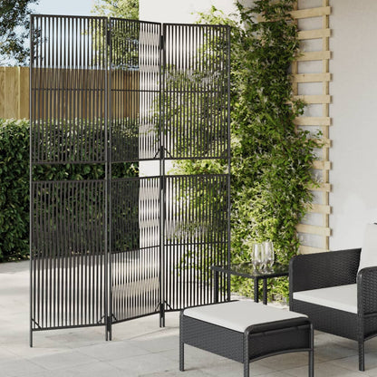 Room Divider 3 Panels Poly Rattan Line Weaving Length 200 cm Black 147 cm