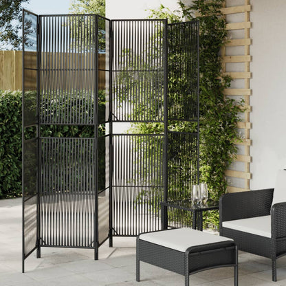 Room Divider 3 Panels Poly Rattan Line Weaving Length 200 cm Black 294 cm