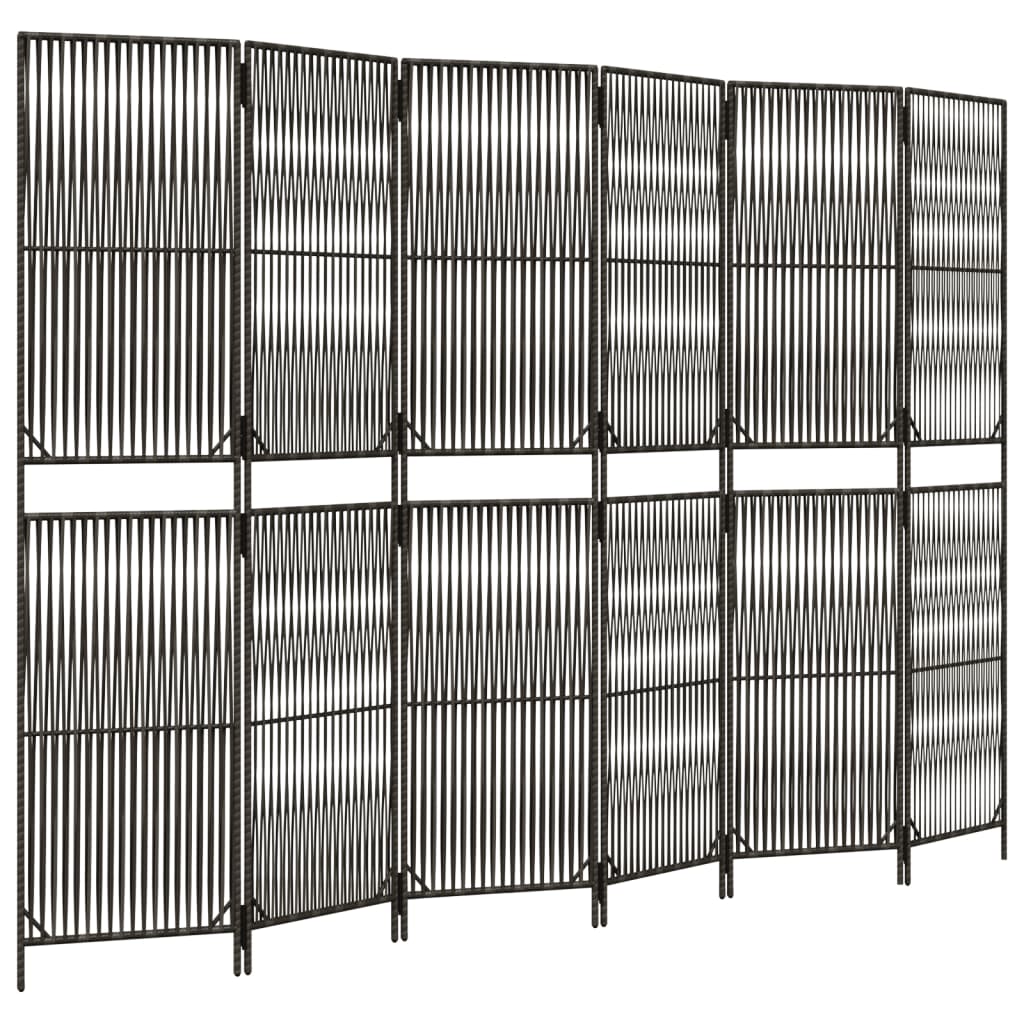 Room Divider 3 Panels Poly Rattan Line Weaving Length 200 cm Grey 294 cm