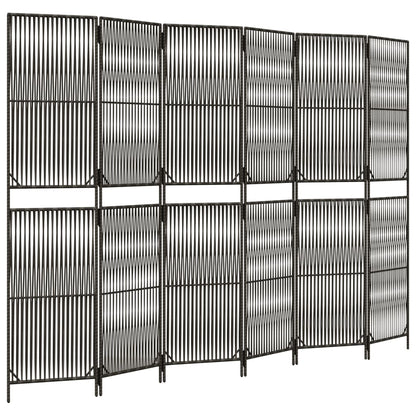 Room Divider 3 Panels Poly Rattan Line Weaving Length 200 cm Grey 294 cm