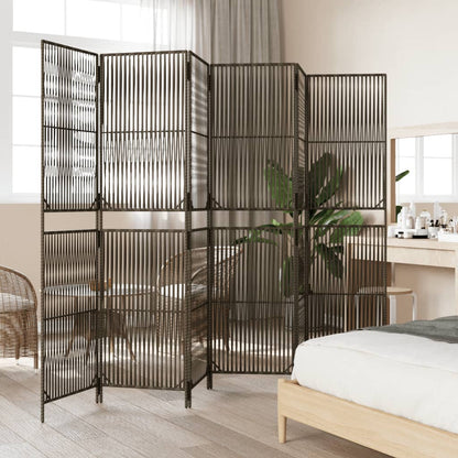Room Divider 3 Panels Poly Rattan Line Weaving Length 200 cm Grey 294 cm