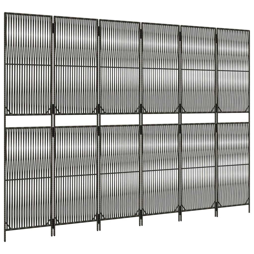 Room Divider 3 Panels Poly Rattan Line Weaving Length 200 cm Grey 294 cm