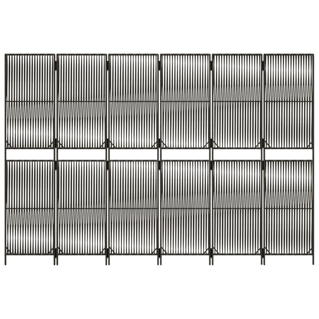 Room Divider 3 Panels Poly Rattan Line Weaving Length 200 cm Grey 294 cm