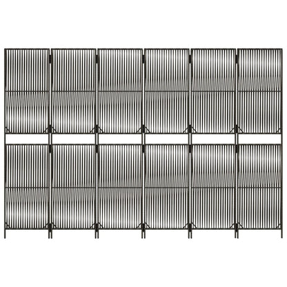 Room Divider 3 Panels Poly Rattan Line Weaving Length 200 cm Grey 294 cm