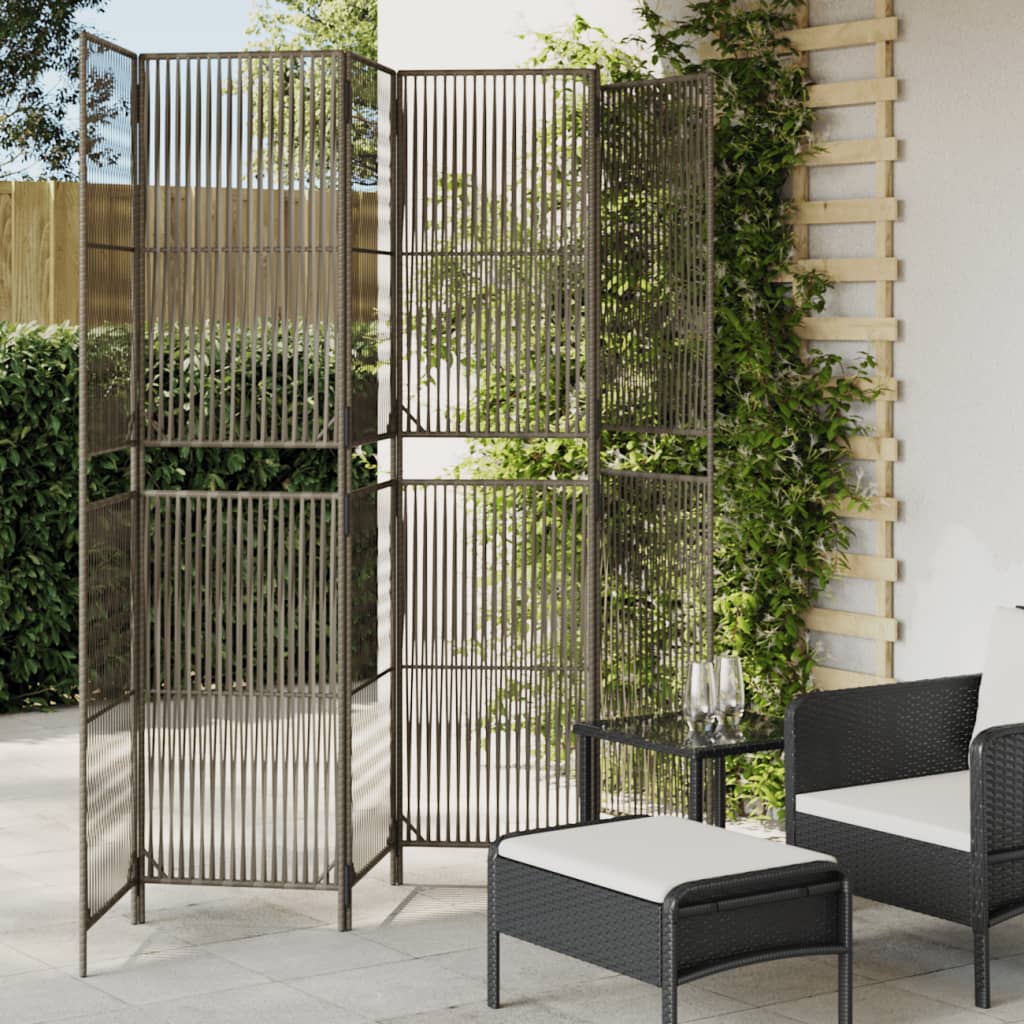 Room Divider 3 Panels Poly Rattan Line Weaving Length 200 cm Grey 294 cm
