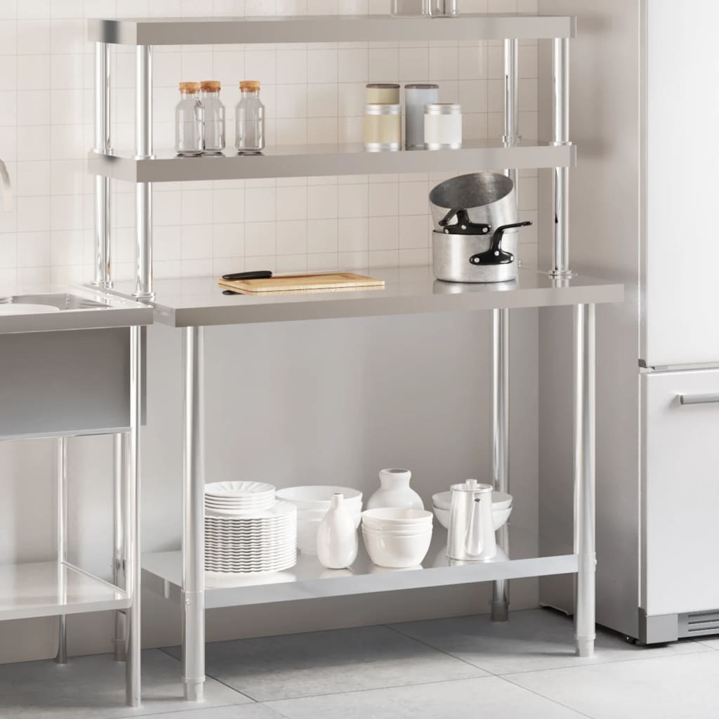 vidaXL Kitchen Work Table with Overshelf 110x55x150 cm Stainless Steel 1