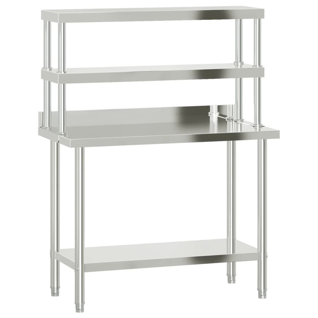 vidaXL Kitchen Work Table with Overshelf 110x55x150 cm Stainless Steel 2