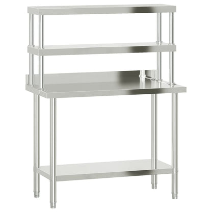 vidaXL Kitchen Work Table with Overshelf 110x55x150 cm Stainless Steel 2