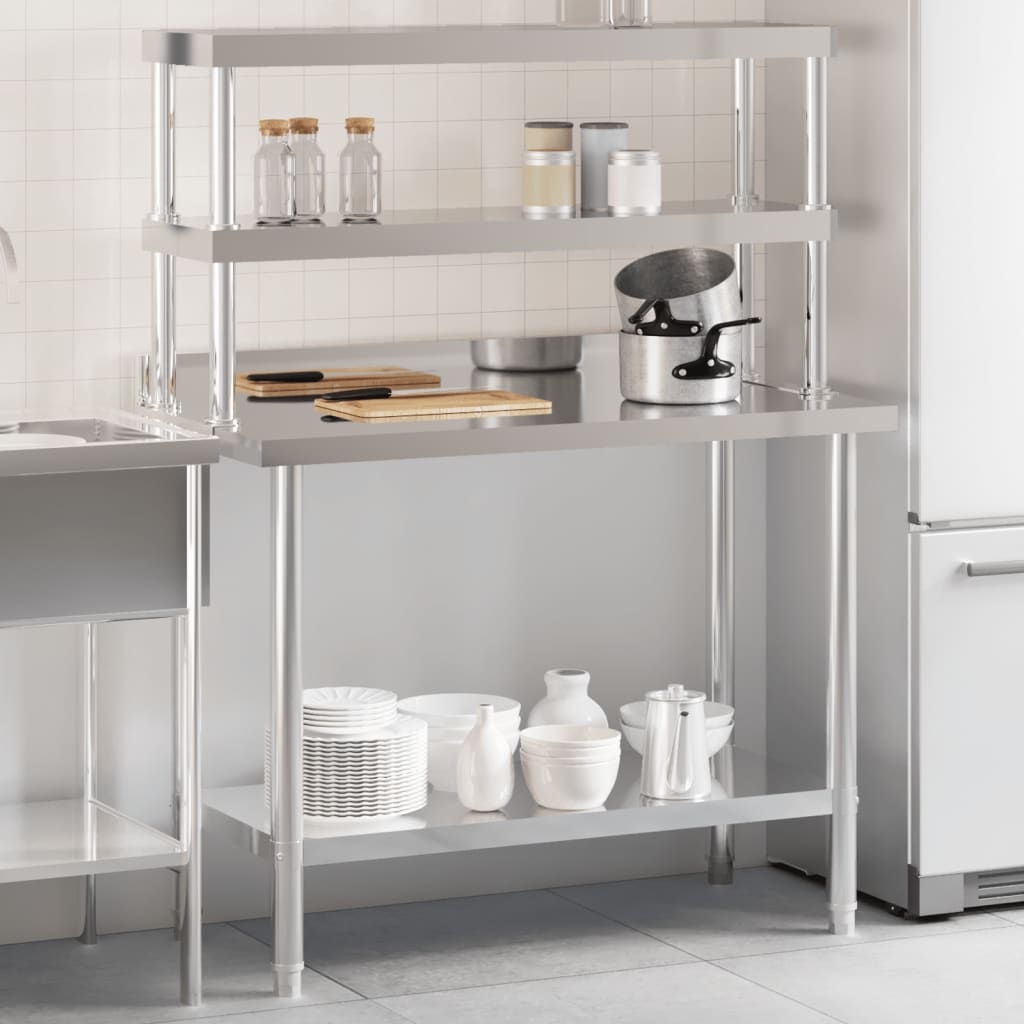 vidaXL Kitchen Work Table with Overshelf 110x55x150 cm Stainless Steel 1