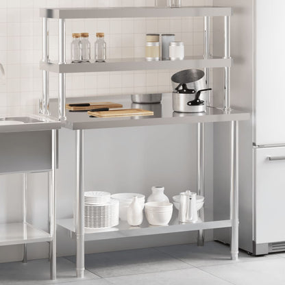 vidaXL Kitchen Work Table with Overshelf 110x55x150 cm Stainless Steel 1