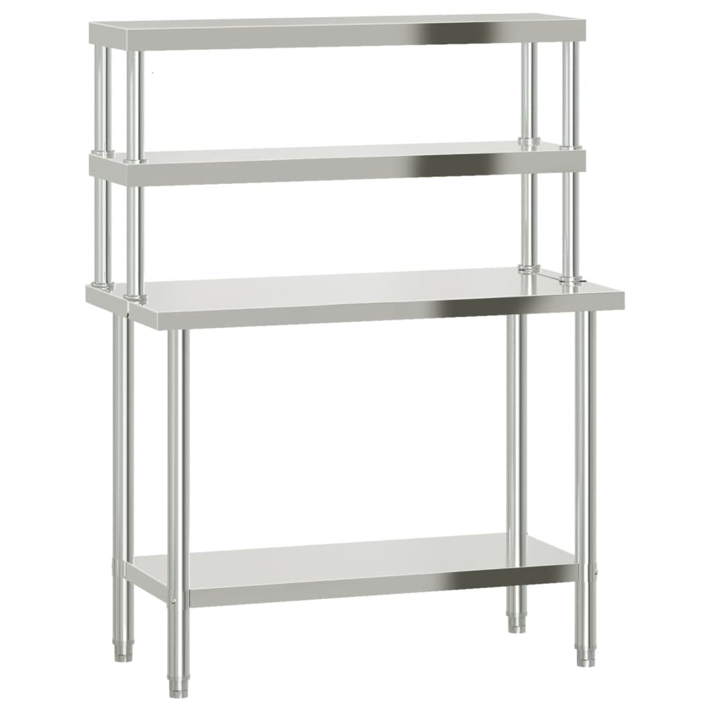 vidaXL Kitchen Work Table with Overshelf 110x55x150 cm Stainless Steel 2