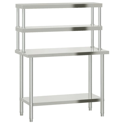 vidaXL Kitchen Work Table with Overshelf 110x55x150 cm Stainless Steel 2