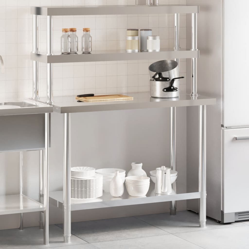 vidaXL Kitchen Work Table with Overshelf 110x55x150 cm Stainless Steel 1