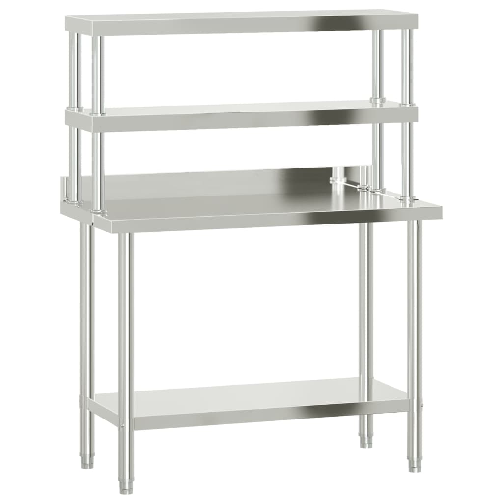 vidaXL Kitchen Work Table with Overshelf 110x55x150 cm Stainless Steel 2