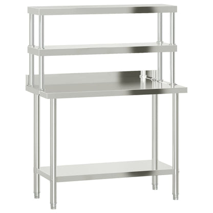 vidaXL Kitchen Work Table with Overshelf 110x55x150 cm Stainless Steel 2