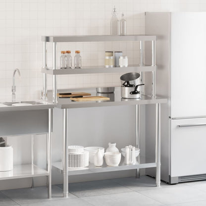 vidaXL Kitchen Work Table with Overshelf 110x55x150 cm Stainless Steel 3