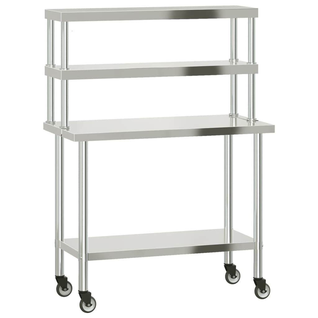 vidaXL Kitchen Work Table with Overshelf 110x55x150 cm Stainless Steel 2