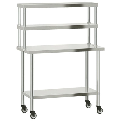 vidaXL Kitchen Work Table with Overshelf 110x55x150 cm Stainless Steel 2